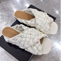 New Style Bottega Veneta Lambskin Woven Cross Strap Flat Slide Sandals BV1319 White 2020