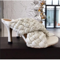 High Quality Bottega Veneta Lambskin Woven Heel Slide Sandals 90mm BV2425 White 2020