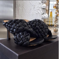 Latest Style Bottega Veneta Lambskin Woven Heel Slide Sandals 90mm BV2425 Black 2020