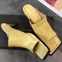 New Product Bottega Veneta Lambskin Square Mules Sandals with Curved Heel 55mm BV2519 Yellow 2020