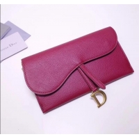 New Product Dior Calfskin Saddle Clutch with Chain CD2101 Fuchsia 2019