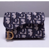 Classic Dior Saddle Coin Purse in Blue Oblique Jacquard Canvas CD2738