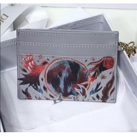 Spot Imitation Dior Card Holder in Phenix Fairy Tale Print Grey Calfskin CD1327