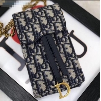 Free Shipping Dior Oblique Jacquard Canvas Phone Case Chain Clutch CD0703