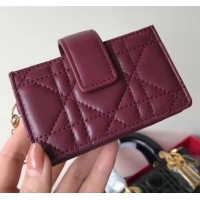 Best Quality Dior Lady Dior Cannage Lambskin Card Holder CD2652 Burgundy 2019