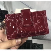 New Fashion Dior Lady Dior Cannage Lambskin Card Holder CD2652 Burgundy 2019