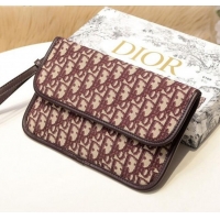 Buy Fashionable Dior Oblique Canvas Flap Clutch CD2403 Burgundy 2019