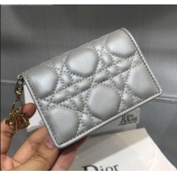 Discount Dior Lady Cannage Lambskin Card Holder Wallet CD1066 Silver Grey 2019