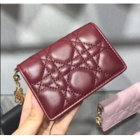 Hot Sell Dior Lady Cannage Lambskin Card Holder Wallet CD1066 Burgundy 2019