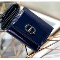 Top Quality Dior Medium 30 Montaigne Lotus Patent Leather Wallet CD1751 Navy Blue 2019