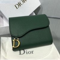 Good Product Dior Saddle Grained Calfskin Mini Flap Wallet CD1311 Green 2019