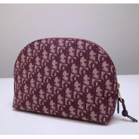 Luxurious Dior Oblique Jacquard Canvas Cosmetic Clutch Bag CD0835 Burgundy 2020