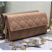 Best Price Dior Lady Dior Long Wallet on Chain WOC in Patent Cannage Calfskin CD1022 Nude