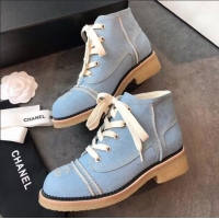 Buy Fashionable Chanel Denim Short Boots G36002 Light Blue 2020