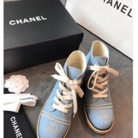 Buy Fashionable Chanel Denim Short Boots G36002 Light Blue 2020