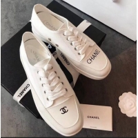 Good Looking Chanel Canvas Asymmetric Sneakers C72216 White 2020