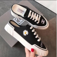 Design Cheapest Chanel Canvas Daisy Open Back Sneakers C72220 Black 2020