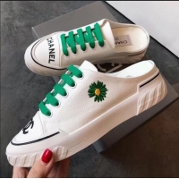 Most Popular Chanel Canvas Daisy Open Back Sneakers C72220 Green 2020