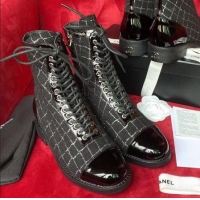 Good Product Chanel Checked Tweed Ankle Boots G36209 Black/Silver 2020