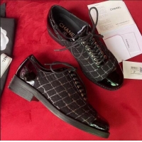 Shop Duplicate Chanel Checked Tweed Lace-ups G72225 Black/Silver 2020