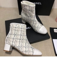 Luxury Discount Chanel Tweed Lambskin Ankle Short Boots G35552 45mm White 2020