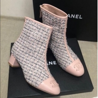 Unique Style Chanel Tweed Lambskin Ankle Short Boots G35552 45mm Pink 2020