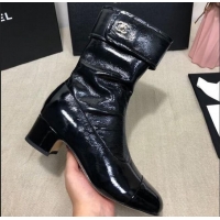 Super Quality Chanel Patent Leather Foldover Short Boots 45mm C72232 Black 2020