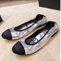 Promotional Discount Chanel Metallic Leather Ballerinas G36166 Silver 2020