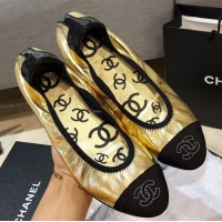 Good Quality Chanel Metallic Leather Ballerinas G36166 Gold 2020