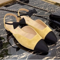 Hot Sell Chanel Suede Flat Mary Janes Slingback with Black Bow G36361 Yellow 2020