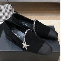 Shop Cheap Chanel Velvet Flat Loafers with Crystal Star G35833 Black 2020