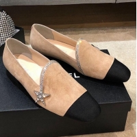 Low Cost Chanel Velvet Flat Loafers with Crystal Star G35833 Apricot 2020