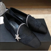 Promotional Chanel Fur Flat Loafers with Crystal Star G35833 Black 2020