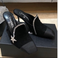 Top Design Chanel Velvet High-Heel Mules with Crystal Star 90mm G35833 Black 2020