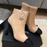 Super Brand Chanel Velvet High-Heel Short Boots with Crystal Star 90mm G35833 Apricot 2020