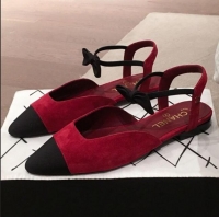 AAAAA Discount Chanel Suede Flat Mary Janes Slingback with Bow G36361 Burgundy 2020