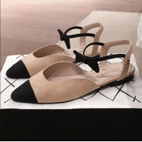 Popular Style Chanel Suede Flat Mary Janes Slingback with Bow G36361 Apricot 2020