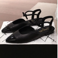 Top Quality Chanel Lambskin Flat Mary Janes Slingback with Bow G36361 Black 2020