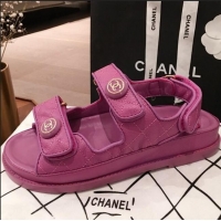 Buy Luxury Chanel Leather Strap CC Button Flat Sandals G3445 Purple 2020