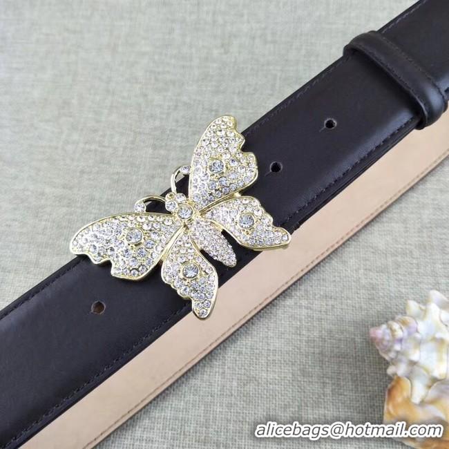 Sophisticated Gucci leather belt with butterfly 499553 black Gold Buckle