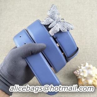 Stylish Gucci leather belt with butterfly 499553 blue