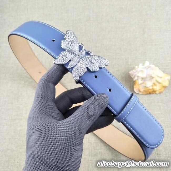 Stylish Gucci leather belt with butterfly 499553 blue