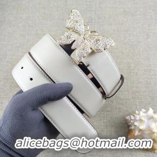 Hot Style Gucci leather belt with butterfly 499553 white