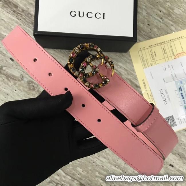 Grade Gucci Leather belt with crystal Double G buckle 480199 pink