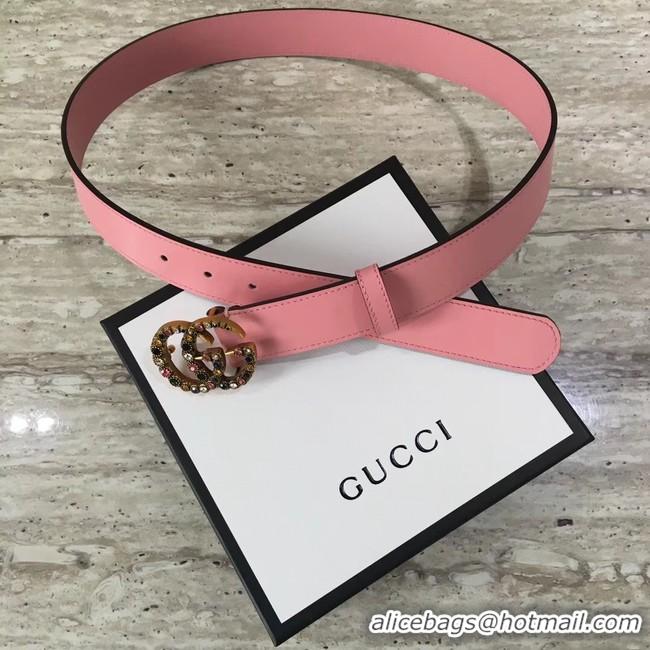 Grade Gucci Leather belt with crystal Double G buckle 480199 pink