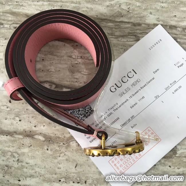 Grade Gucci Leather belt with crystal Double G buckle 480199 pink