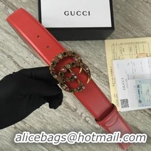 Good Looking Gucci Leather belt with crystal Double G buckle 480199 red