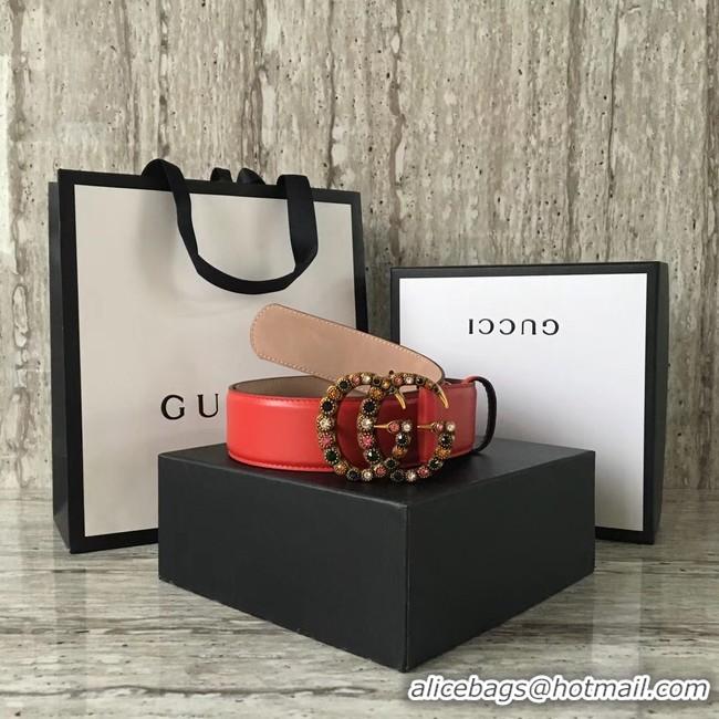 Good Looking Gucci Leather belt with crystal Double G buckle 480199 red