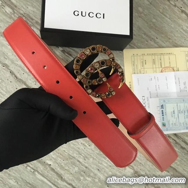 Good Looking Gucci Leather belt with crystal Double G buckle 480199 red