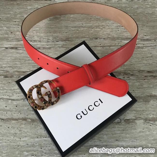 Good Looking Gucci Leather belt with crystal Double G buckle 480199 red